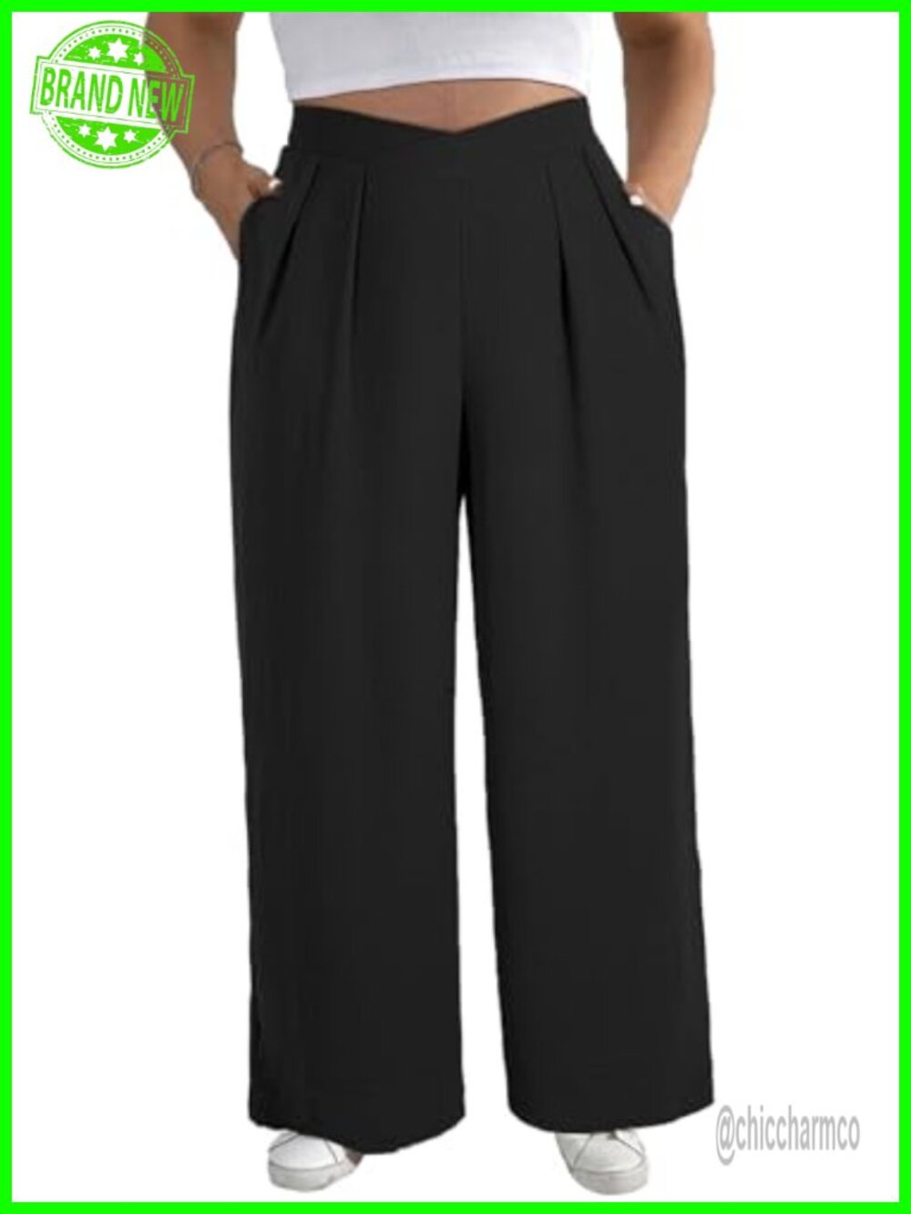 Plus Size Wide Leg Work Pants High Rise Pleated Palazzo Pull On